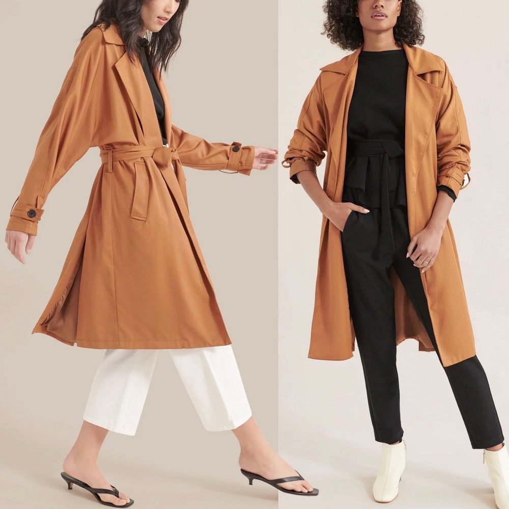 Modern Citizen Womens Cinnamon Brenna Tie-Front Trench Coat S/M - Picture 2 of 10